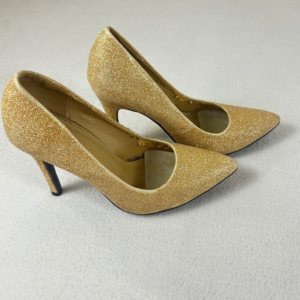 Ollio Womens Gold Glitter Pointed Toe Stiletto Pump Heels M9009 Size 6.5